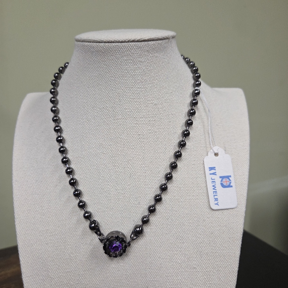 BOGO💖KY Jewelry Gunmetal and Purple Crystal Beaded Necklace